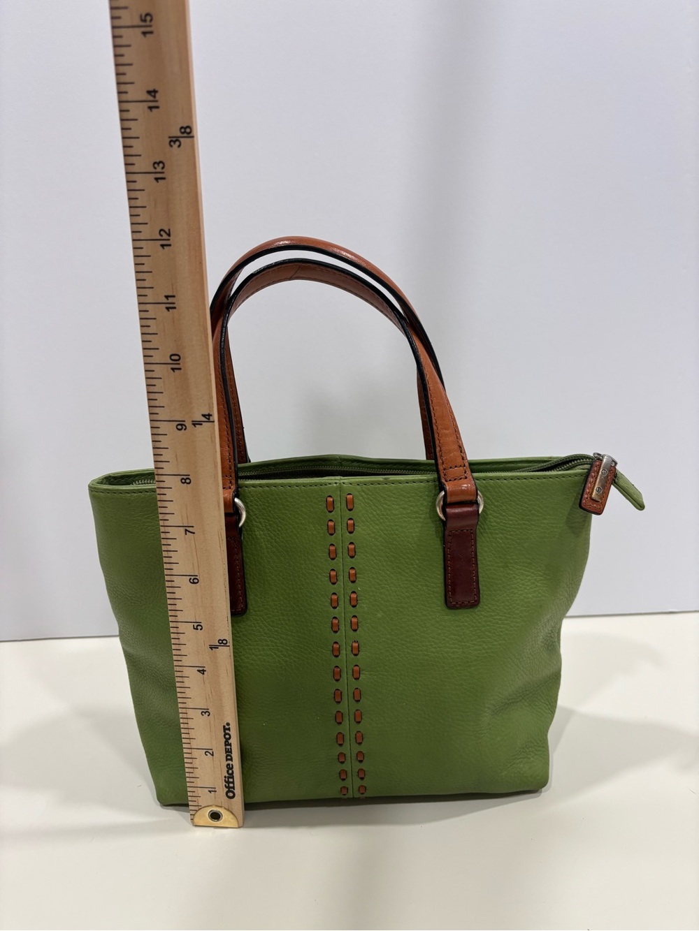 Fossil Green Tote with Brown Handles - Picture 3 of 12